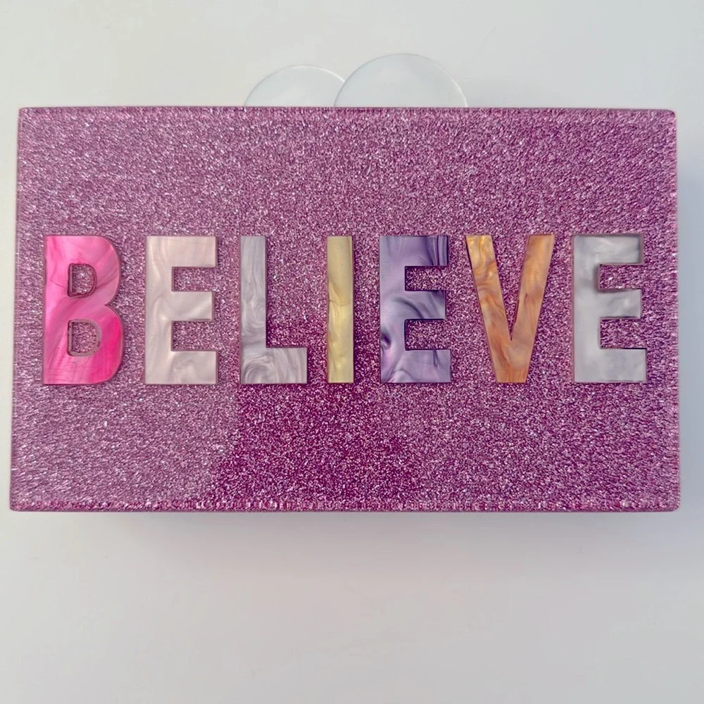 🦄BARI LYNN Unicorn Acrylic Box Bag w/glitter - Picture 2 of 8